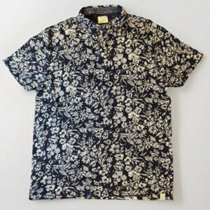 Lucky Brand Blue/White Floral Polo Shirt Short Sleeve Mens Size XL Cotton Casual